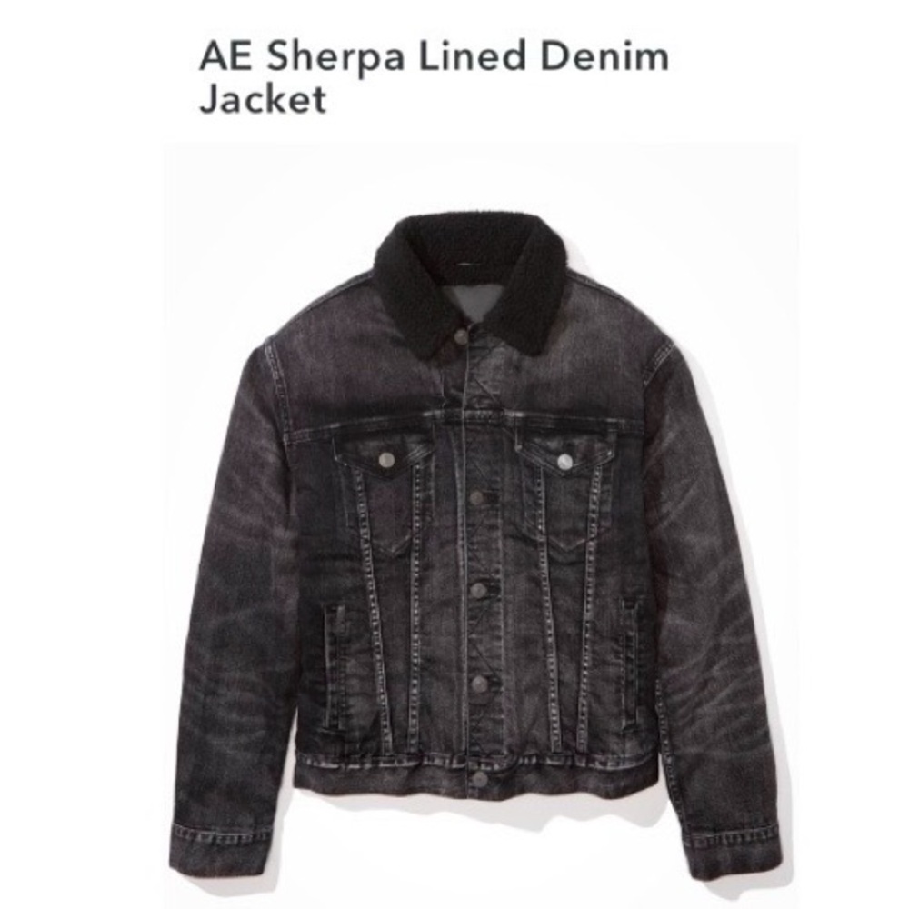 AEO 🦅 Black Sherpa Lined Denim Jacket - Picture 15 of 16